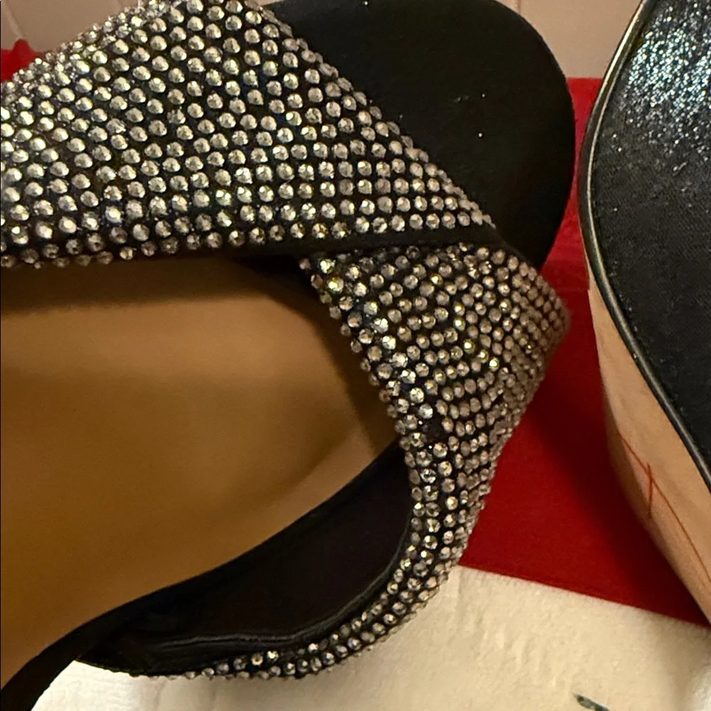 Jessica Simpson Black Crystal Cross-Band Ankle-Strap Heels - Picture 12 of 16